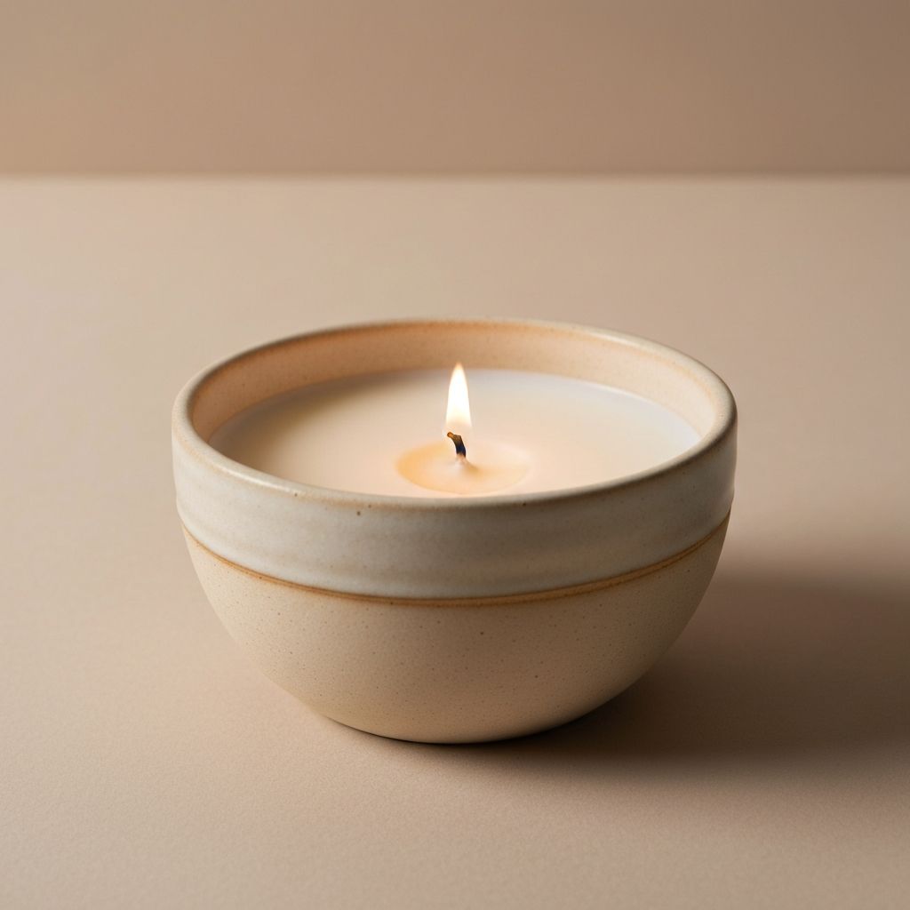 Warme Sojawachskerze in handgefertigter Keramikschale mit samtigem Finish