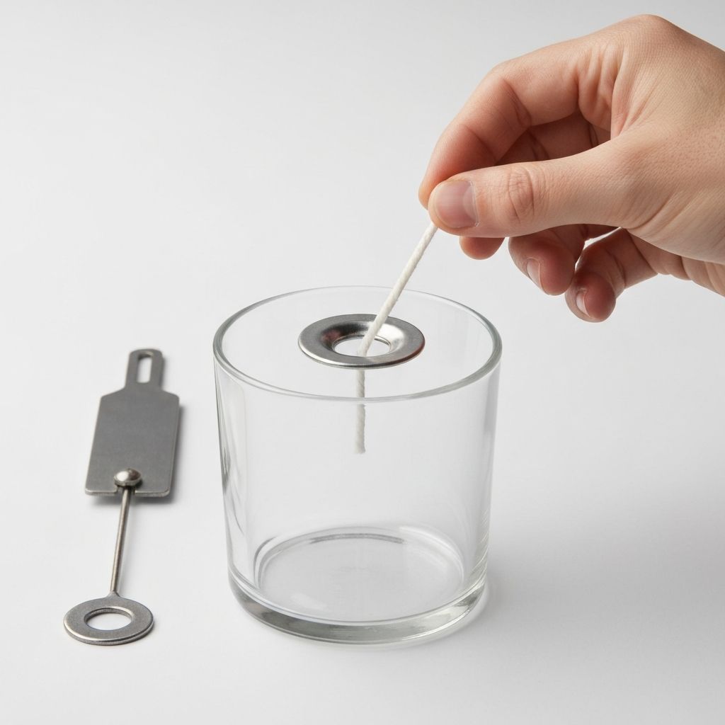 Docht-Halter wird auf Behältnisboden zentriert positioniert und überprüft